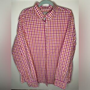 Men’s XL Tailored by J Crew, salmon/orange, plaid, long-sleeved, button-up shirt